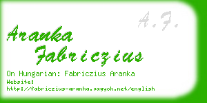 aranka fabriczius business card